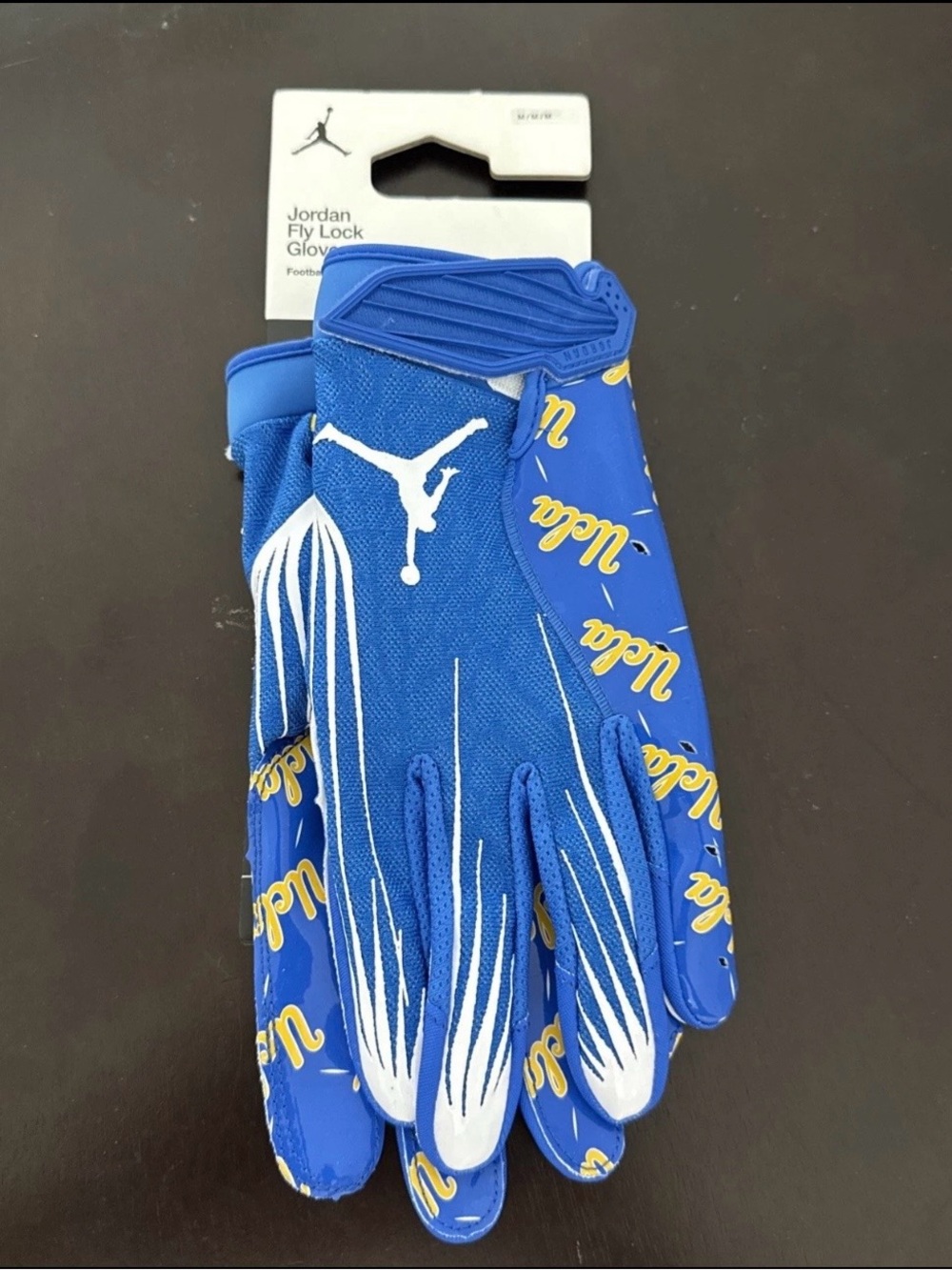 Nike Jordan UCLA Bruins Team Issued Fly Lock PE Football Gloves Blue Size M